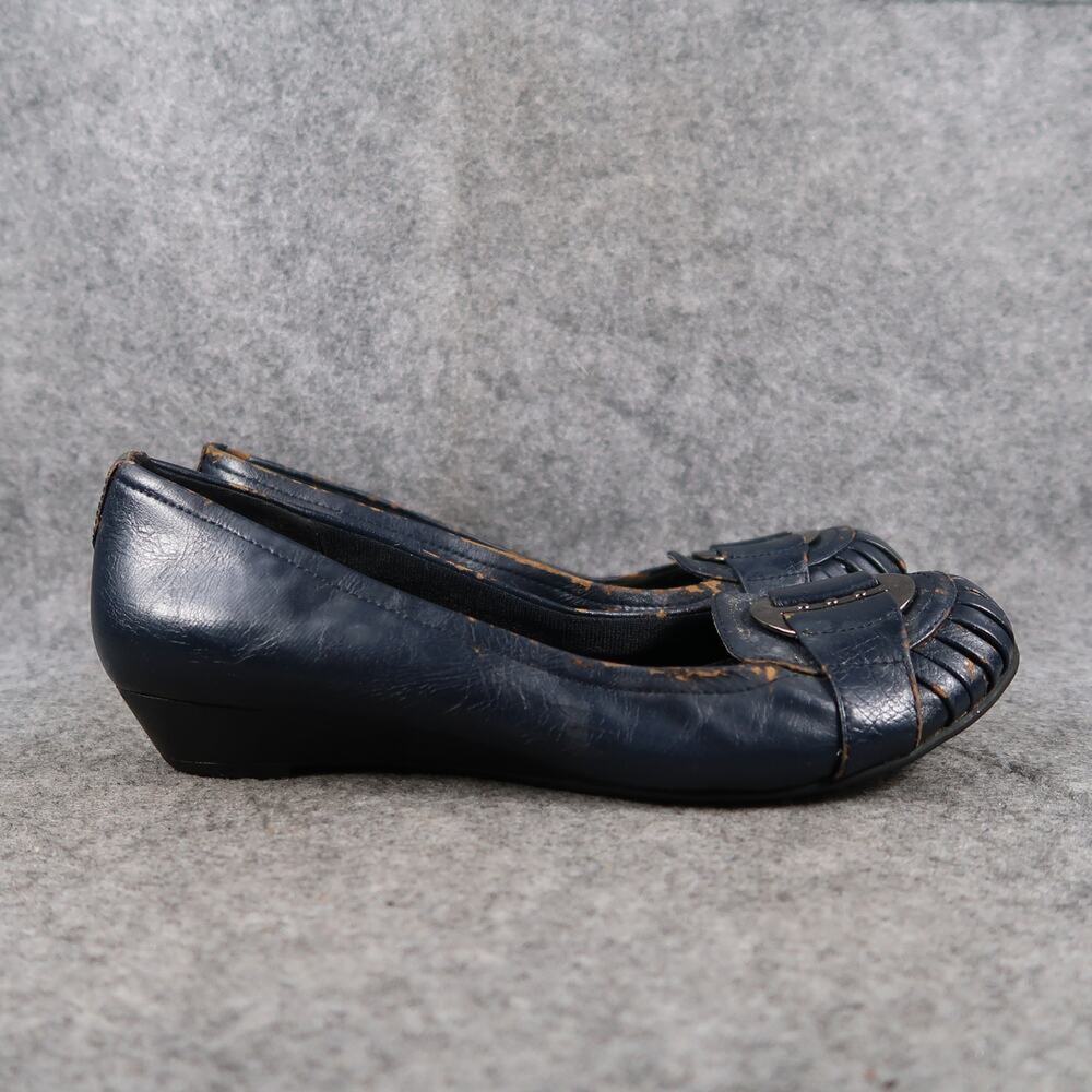 Life Stride Shoes Womens 8 Wedge Loafers Slip On Casual Round Toe Pump Blue
